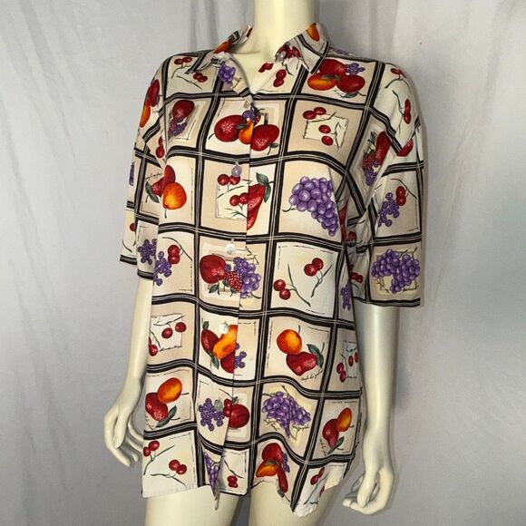 Vintage 90s Kathie Lee Fruit Print Button Down Blouse Women’s Size 14 – Grapes C - Picture 2 of 12